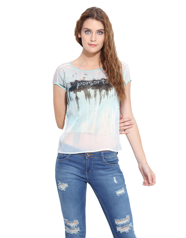 PORSORTE Women's Tie-Dye Polyester Blue White Top - www.porsorte.in