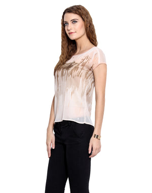 PORSORTE Women's Tie-Dye Polyester Brown White Top - www.porsorte.in