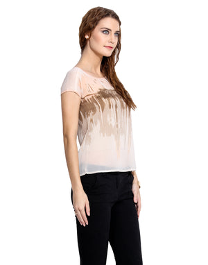 PORSORTE Women's Tie-Dye Polyester Brown White Top - www.porsorte.in