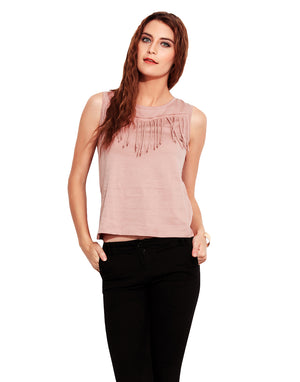 PORSORTE Women's Plain Laser Cut Fringes Cotton Top - www.porsorte.in