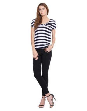 PORSORTE Women's Blue & White Striped Cotton  Top - www.porsorte.in