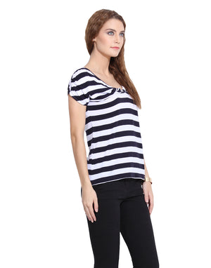 PORSORTE Women's Blue & White Striped Cotton  Top - www.porsorte.in