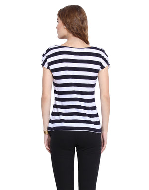 PORSORTE Women's Blue & White Striped Cotton  Top - www.porsorte.in