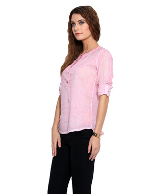 PORSORTE Women's Cotton Pink Pigment washed Kurta Blouse - www.porsorte.in