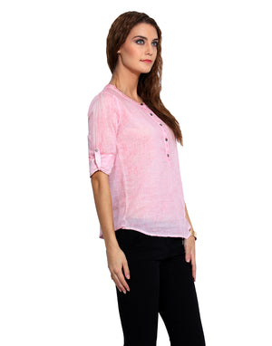 PORSORTE Women's Cotton Pink Pigment washed Kurta Blouse - www.porsorte.in