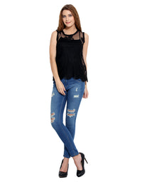 PORSORTE Women's Black Polyester Lace Top with Inner - www.porsorte.in