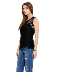 PORSORTE Women's Black Polyester Lace Top with Inner - www.porsorte.in