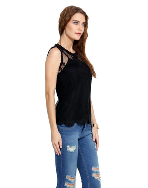 PORSORTE Women's Black Polyester Lace Top with Inner - www.porsorte.in