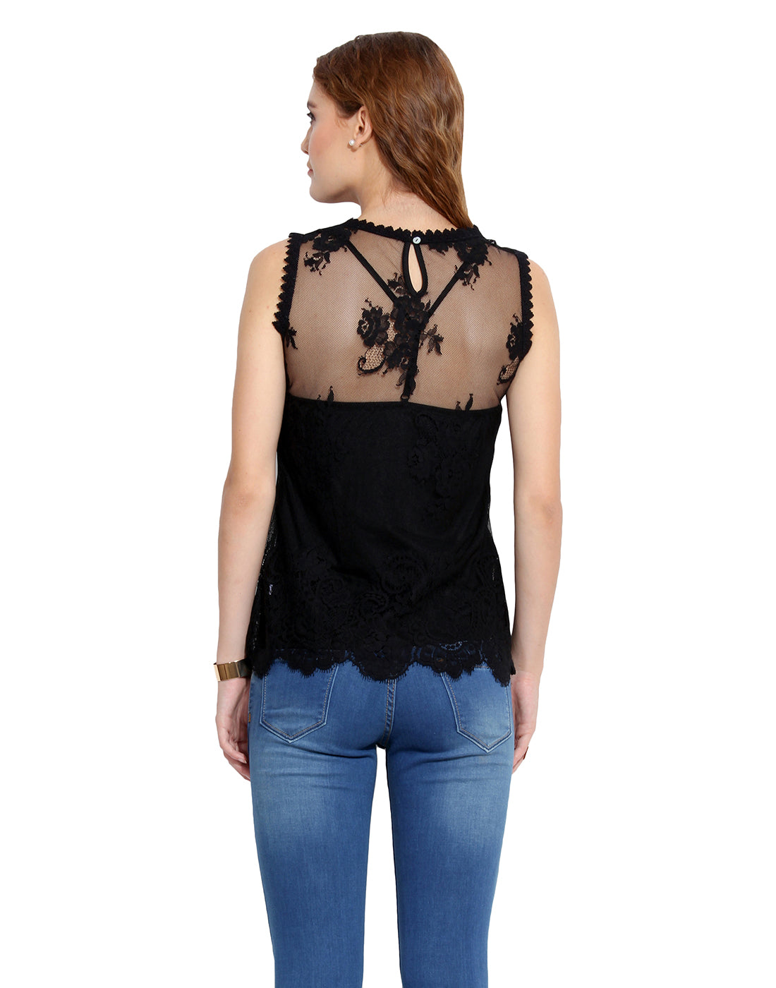 PORSORTE Women's Black Polyester Lace Top with Inner - www.porsorte.in