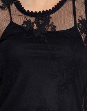 PORSORTE Women's Black Polyester Lace Top with Inner - www.porsorte.in