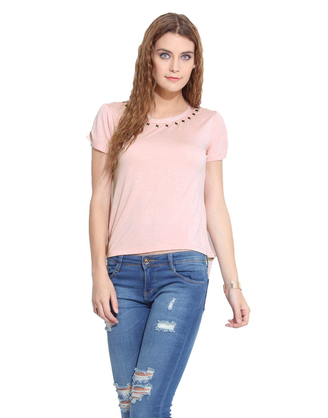 PORSORTE Women's Plain Poly Viscose Pink Top - www.porsorte.in