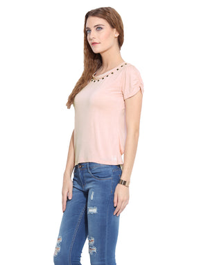 PORSORTE Women's Plain Poly Viscose Pink Top - www.porsorte.in