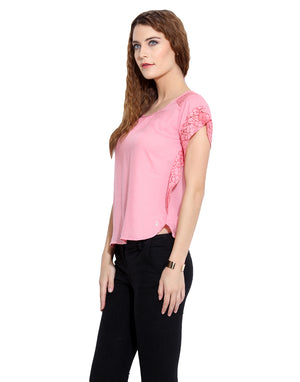 PORSORTE Women's Plain Pink Butterfly Sleeve Viscose  Top - www.porsorte.in