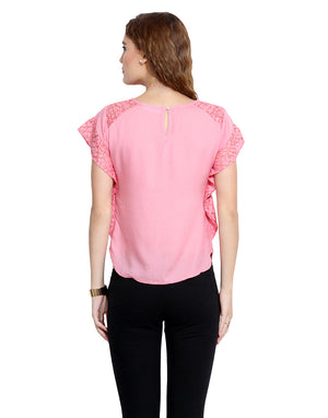 PORSORTE Women's Plain Pink Butterfly Sleeve Viscose  Top - www.porsorte.in