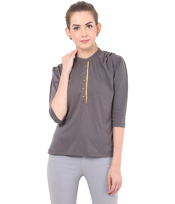 PORSORTE Pleated T Shirt with boll buttons - www.porsorte.in
