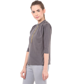 PORSORTE Pleated T Shirt with boll buttons - www.porsorte.in