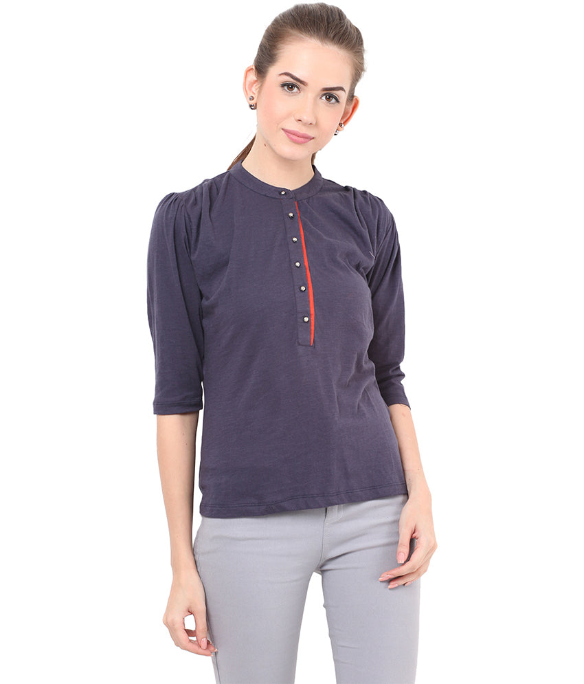 PORSORTE Pleated T Shirt with boll buttons - www.porsorte.in