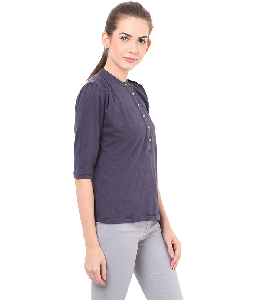 PORSORTE Pleated T Shirt with boll buttons - www.porsorte.in