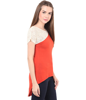 PORSORTE Crochet yoke T-Shirt - www.porsorte.in