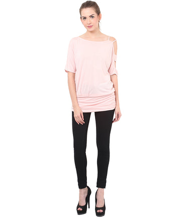 PORSORTE Women's Viscose Solid Cut Sleeve Pink Top - www.porsorte.in