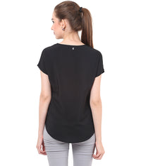 PORSORTE Women's Polyester Solid Black Laser Cut Top - www.porsorte.in