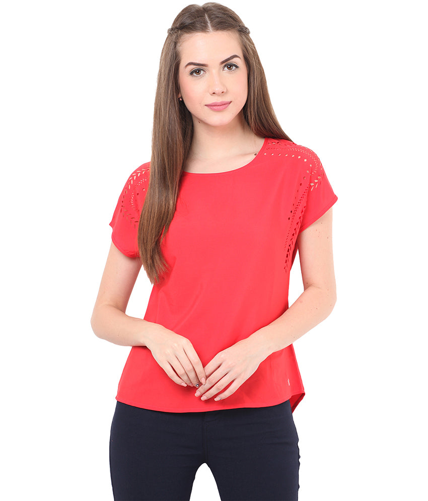 PORSORTE Women's Polyester Solid Red Top - www.porsorte.in