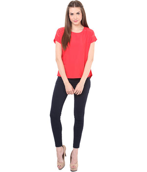 PORSORTE Women's Polyester Solid Red Top - www.porsorte.in