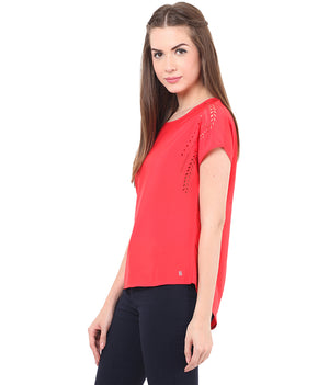 PORSORTE Women's Polyester Solid Red Top - www.porsorte.in