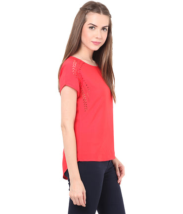 PORSORTE Women's Polyester Solid Red Top - www.porsorte.in