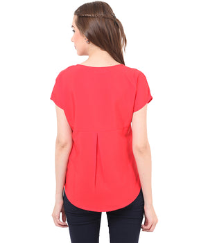 PORSORTE Women's Polyester Solid Red Top - www.porsorte.in