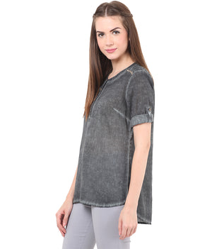 PORSORTE washed shirt with crochet and hand work details - www.porsorte.in