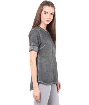 PORSORTE washed shirt with crochet and hand work details - www.porsorte.in