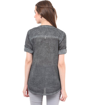 PORSORTE washed shirt with crochet and hand work details - www.porsorte.in
