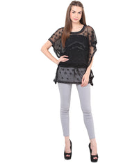 PORSORTE Women's Polyester Solid Black Lace Kaftan Top - www.porsorte.in