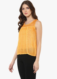 PORSORTE Women's Yellow Rayon crepe Top with lace details - www.porsorte.in