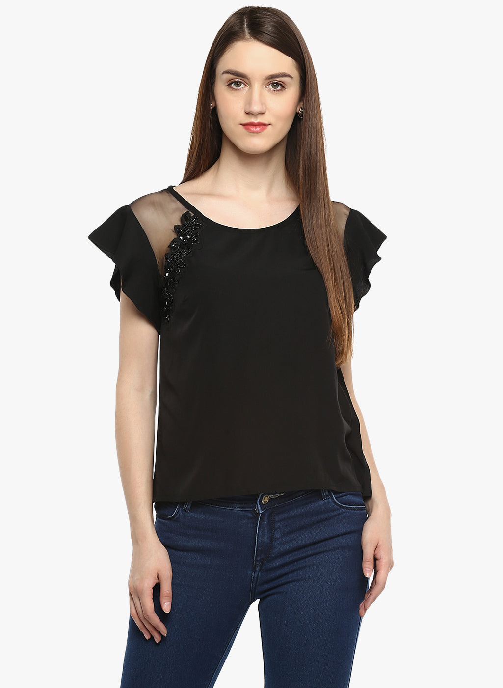 PORSORTE Women's Black Polyester Hand worked Top - www.porsorte.in