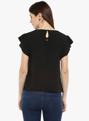 PORSORTE Women's Black Polyester Hand worked Top - www.porsorte.in