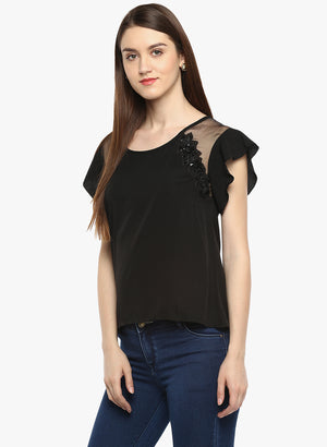 PORSORTE Women's Black Polyester Hand worked Top - www.porsorte.in