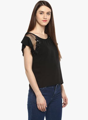PORSORTE Women's Black Polyester Hand worked Top - www.porsorte.in