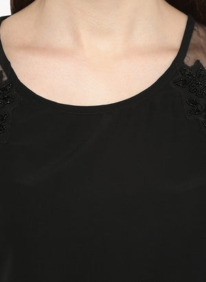 PORSORTE Women's Black Polyester Hand worked Top - www.porsorte.in