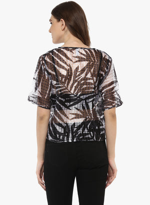 PORSORTE Women's Black/White Printed Polyester Top - www.porsorte.in