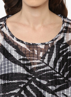 PORSORTE Women's Black/White Printed Polyester Top - www.porsorte.in