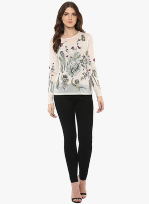 PORSORTE Women's Polyester Spandex Embroidery Top - www.porsorte.in