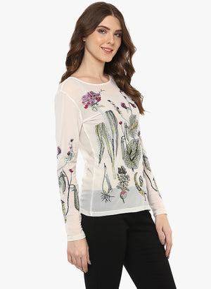 PORSORTE Women's Polyester Spandex Embroidery Top - www.porsorte.in