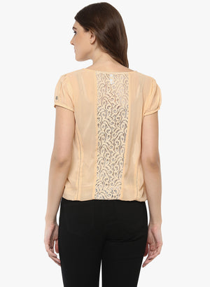 PORSORTE Women's Beige Georgette Lacy Top - www.porsorte.in