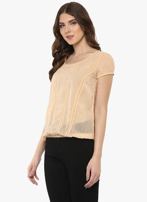 PORSORTE Women's Beige Georgette Lacy Top - www.porsorte.in
