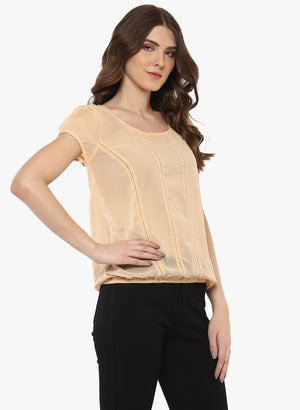 PORSORTE Women's Beige Georgette Lacy Top - www.porsorte.in