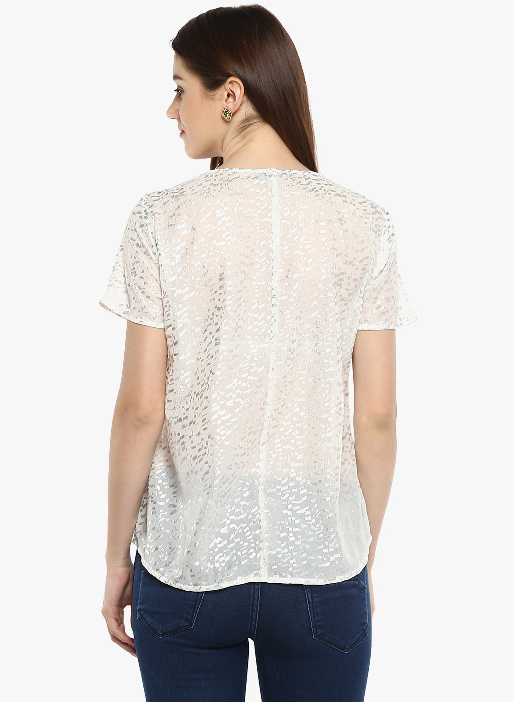 Porsorte Foil Print Offwhite mesh Spandex Top - www.porsorte.in