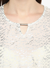 Porsorte Foil Print Offwhite mesh Spandex Top - www.porsorte.in