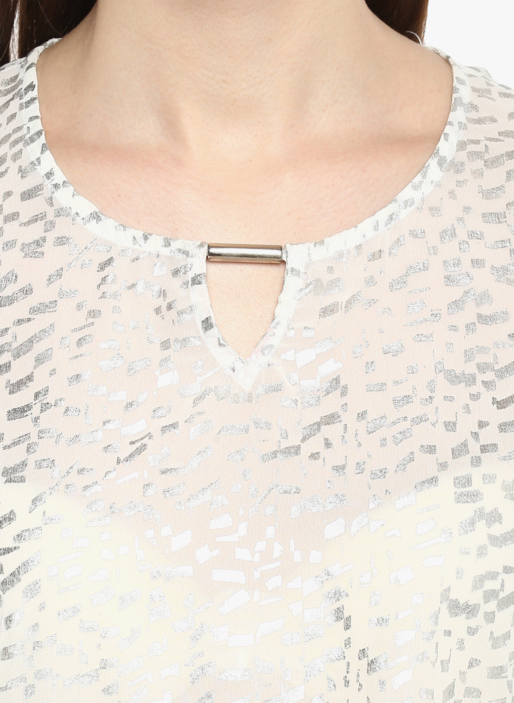 Porsorte Foil Print Offwhite mesh Spandex Top - www.porsorte.in